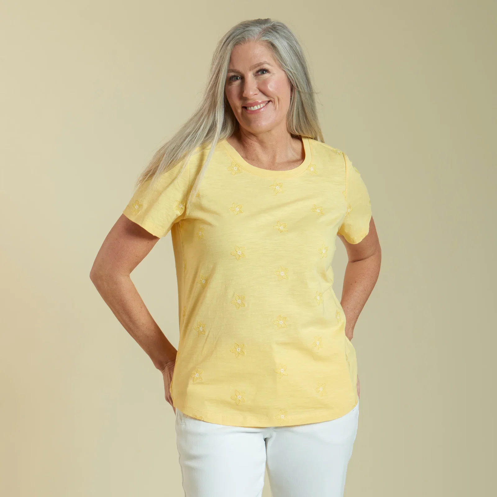 Image of Embroidered Daisies Short Sleeve Tee
