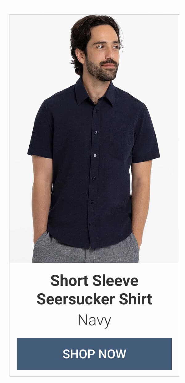 Navy Short Sleeve Seersucker Shirt