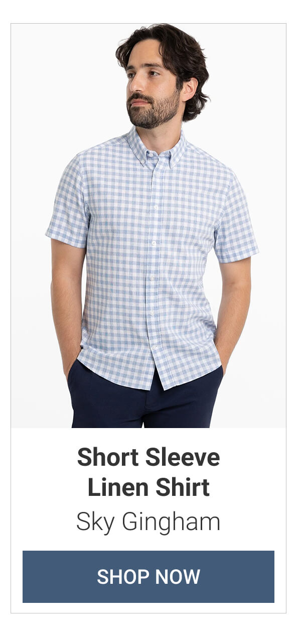 Sky Gingham Short Sleeve Linen Shirt