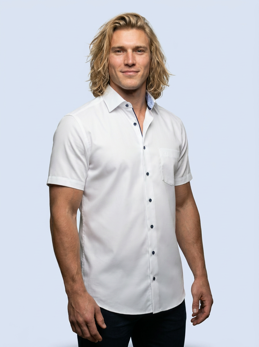 OLYMP Luxor modern fit overhemd, korte mouw, twill, wit