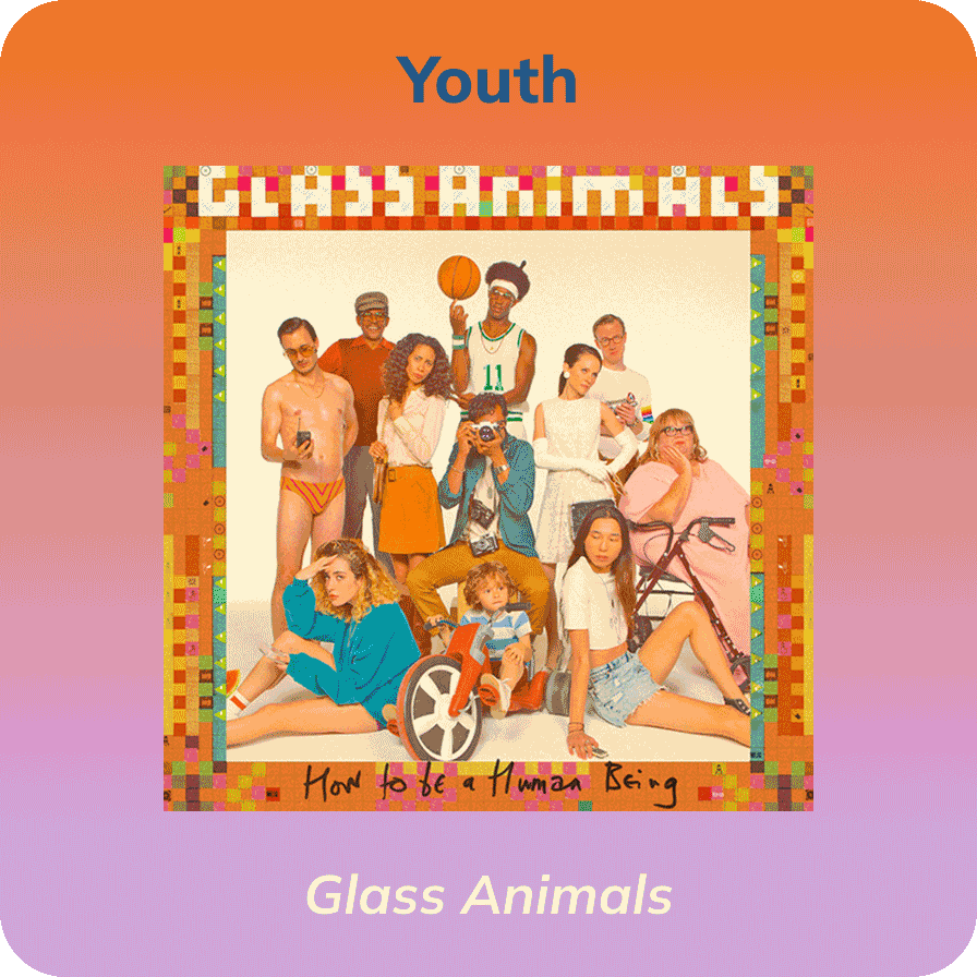 GIF of song labels - Good Morning by Max Frost, Electric Love by BøRNS, Youth by Glass Animals