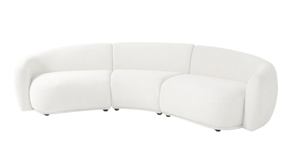 Talor 3 Seater Modular Curved Velvet Sofa in Cream White