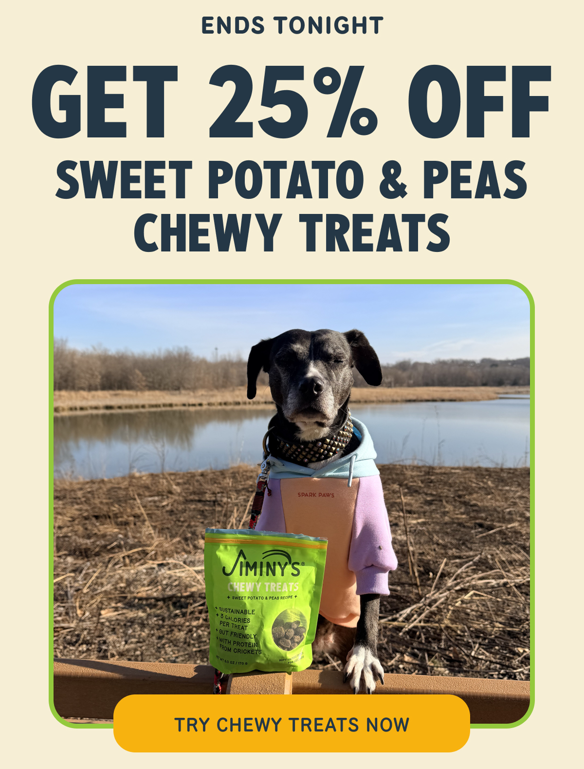 ENDS TONIGHT GET 25% OFF SWEET POTATO & PEAS CHEWY TREATS TRY CHEWY TREATS NOW