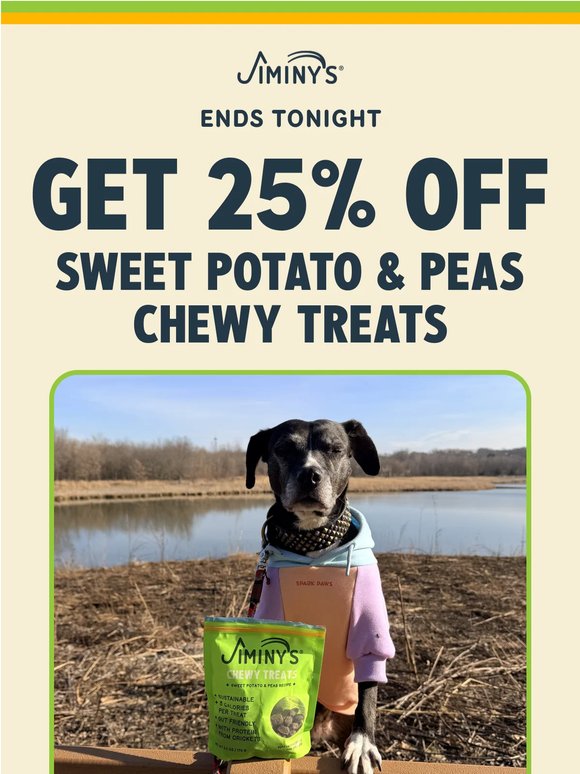 Ends tonight: Sweet Potato & Peas Chewy Treatsfor 25% off