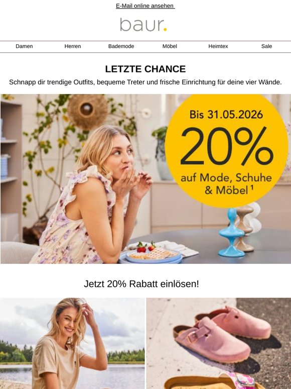 Nur noch heute: 20% auf Mode, Schuhe & Möbel!