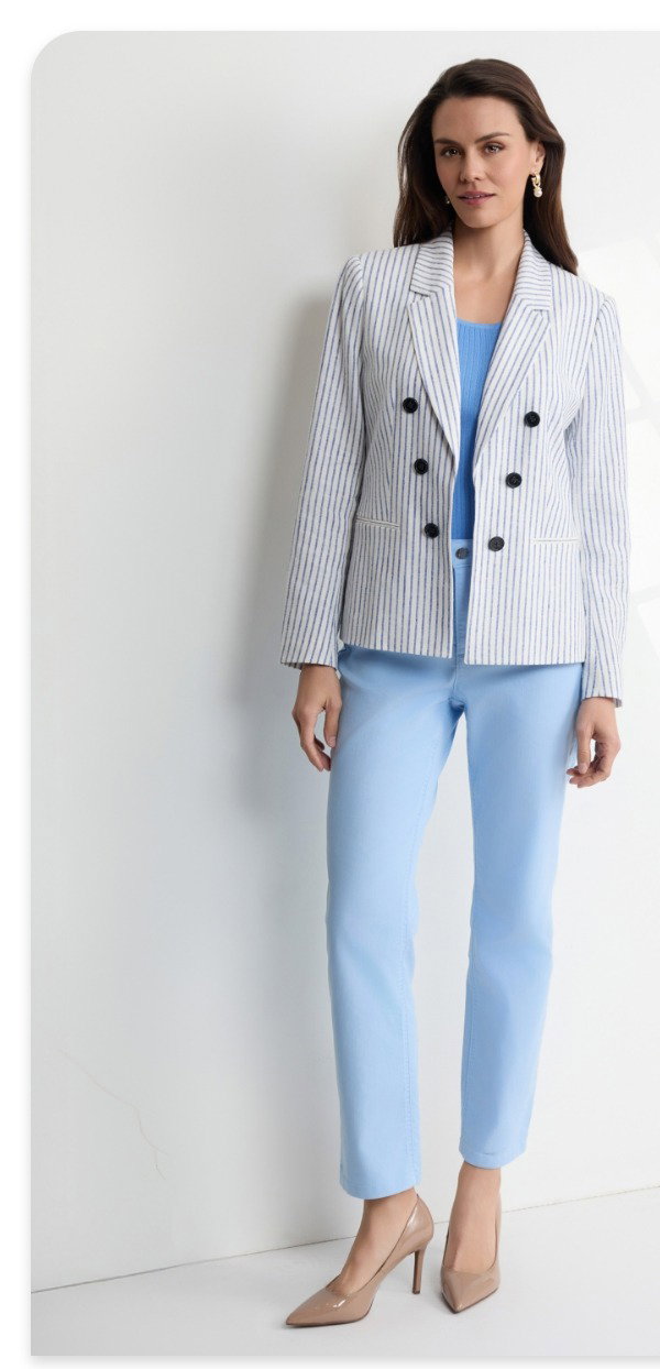 Faux Double Breasted Stripe Jacket, Linen