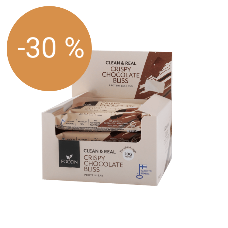 Image of Foodin Clean & Real proteiinipatukka Crispy Chocolate Bliss 55 g x 12 kpl