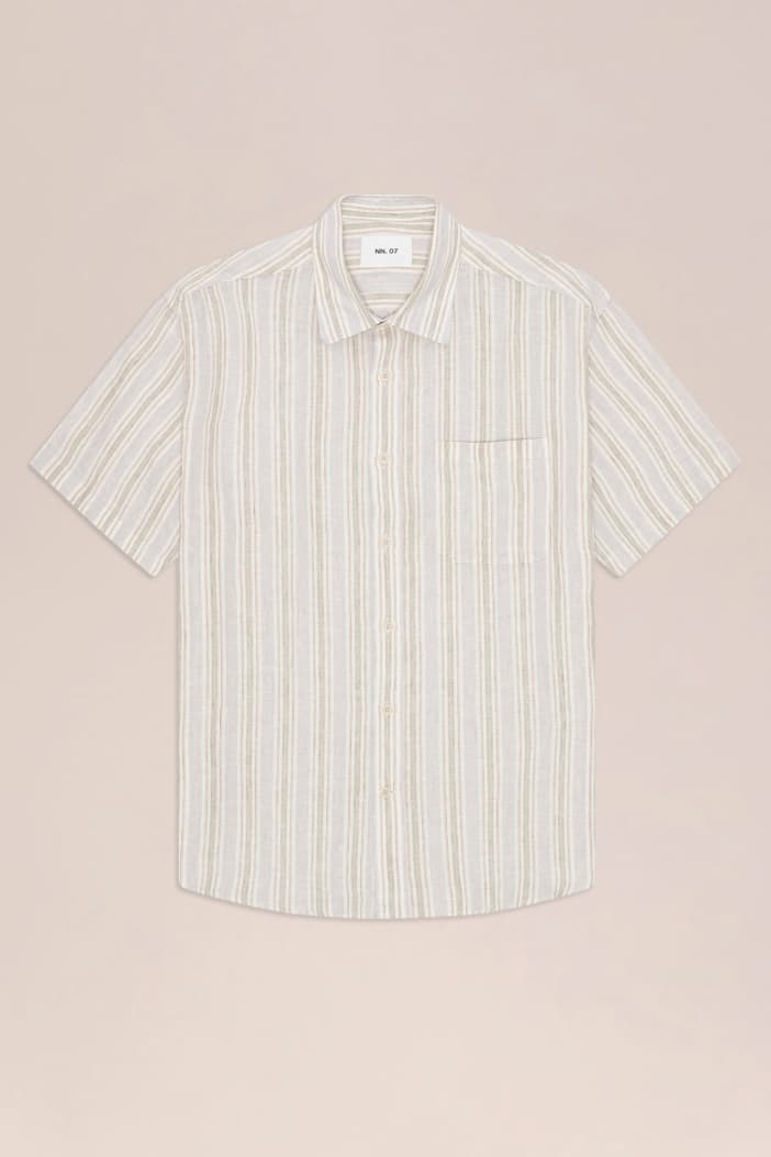 'Deon' Mint Stripe Linen Shirt