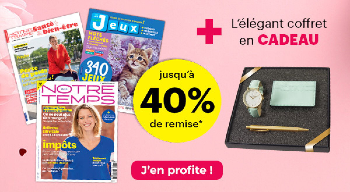jusqu'à -40% sur votre abonnement + L'élégant coffret en cadeau : la montre, le stylo et le porte-cartes