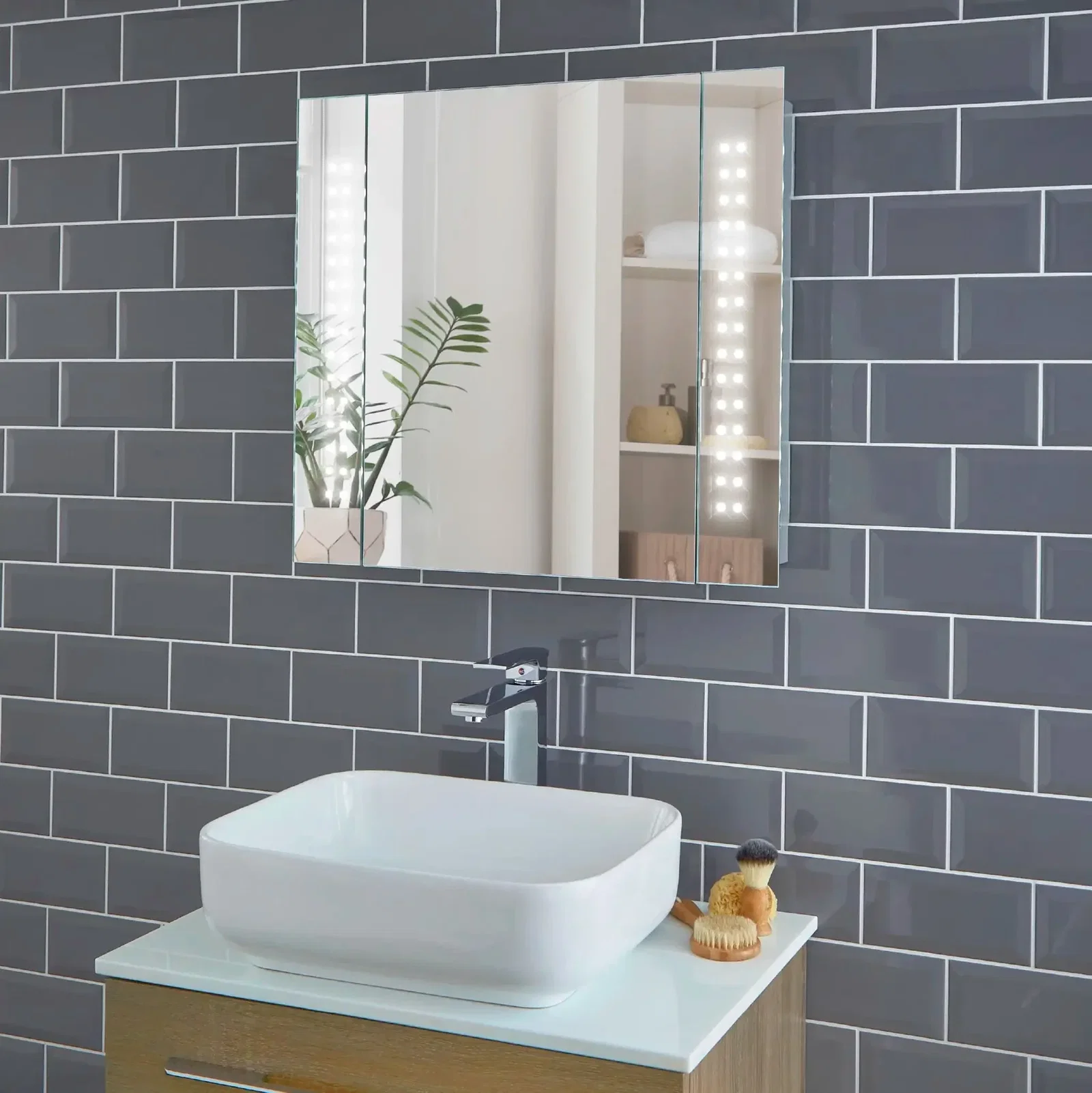 Image of Rowan Battery 650x600mm LED Bathroom Mirror Cabinet