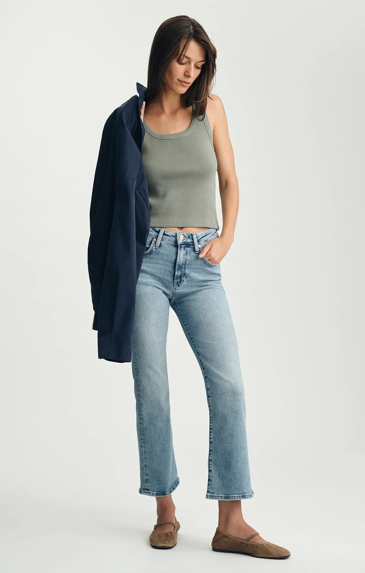 Image of ANIKA CROPPED FLARE IN LIGHT BRUSHED FLEX BLUE