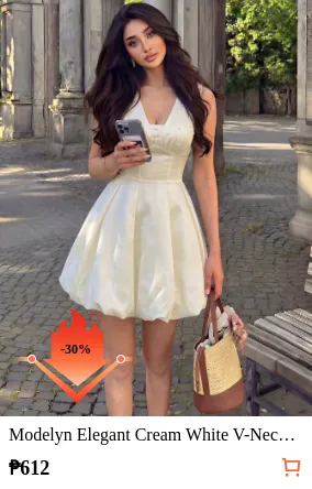 Modelyn Elegant Cream White V-Neck...