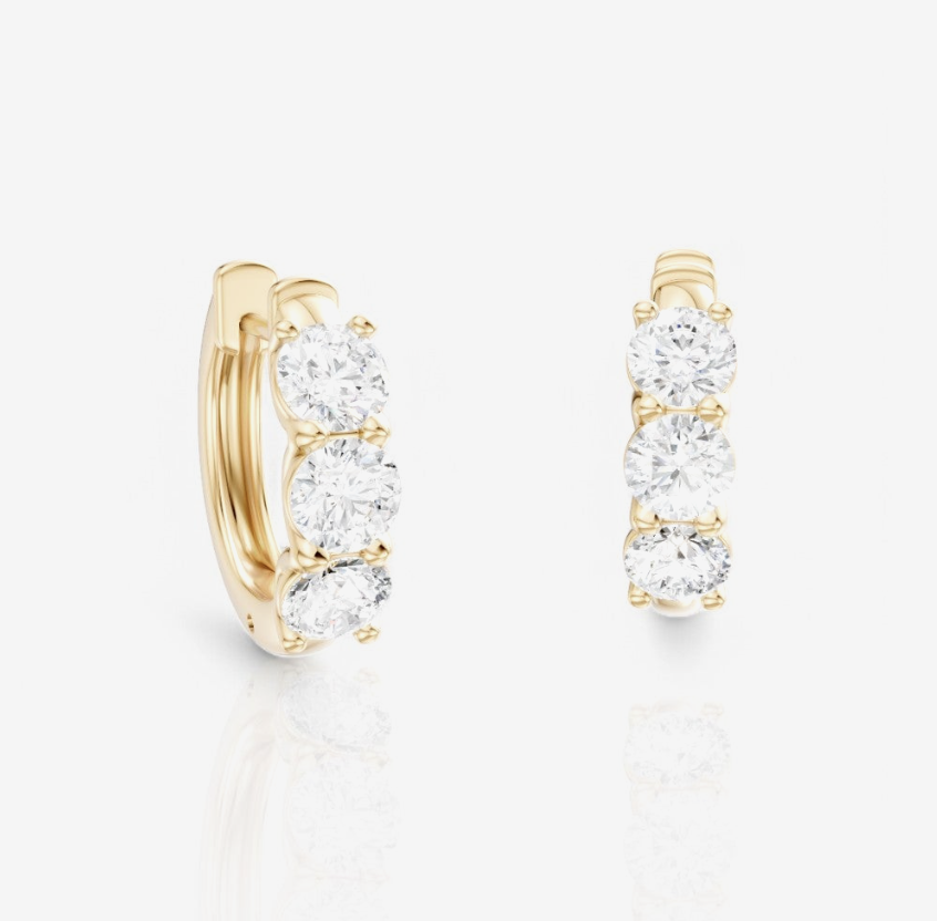 Three-Stone Round Lab-Grown Diamond Huggie Earrings