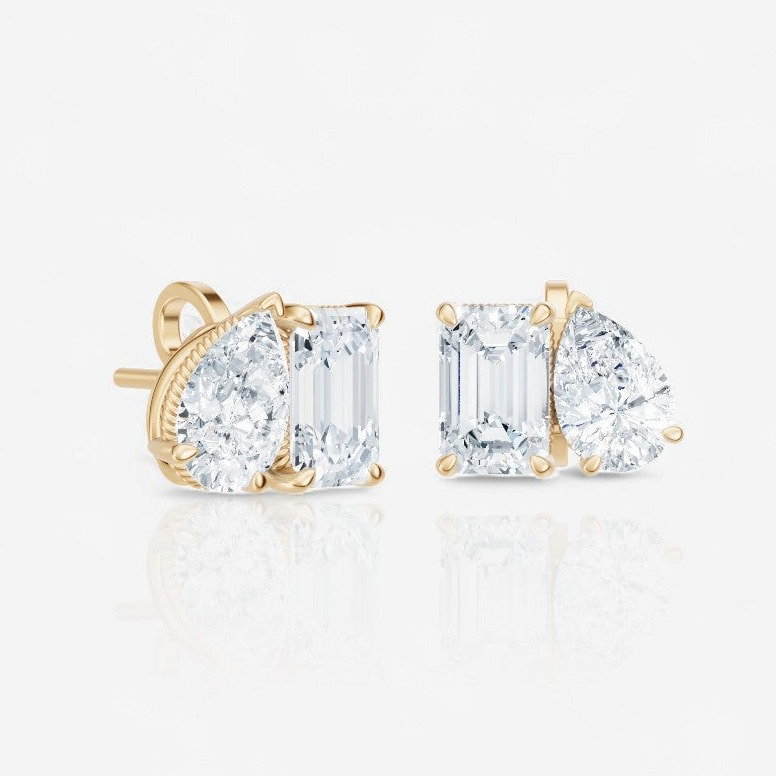 Toi et Moi Pear & Emerald Cut Lab-Grown Diamond Stud Earrings
