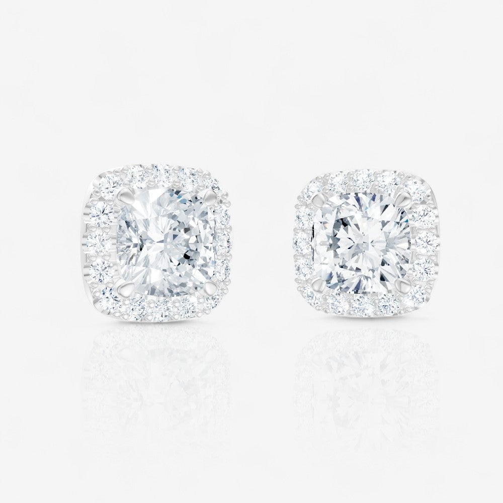 Cushion Cut Halo Lab-Grown Diamond Stud Earrings