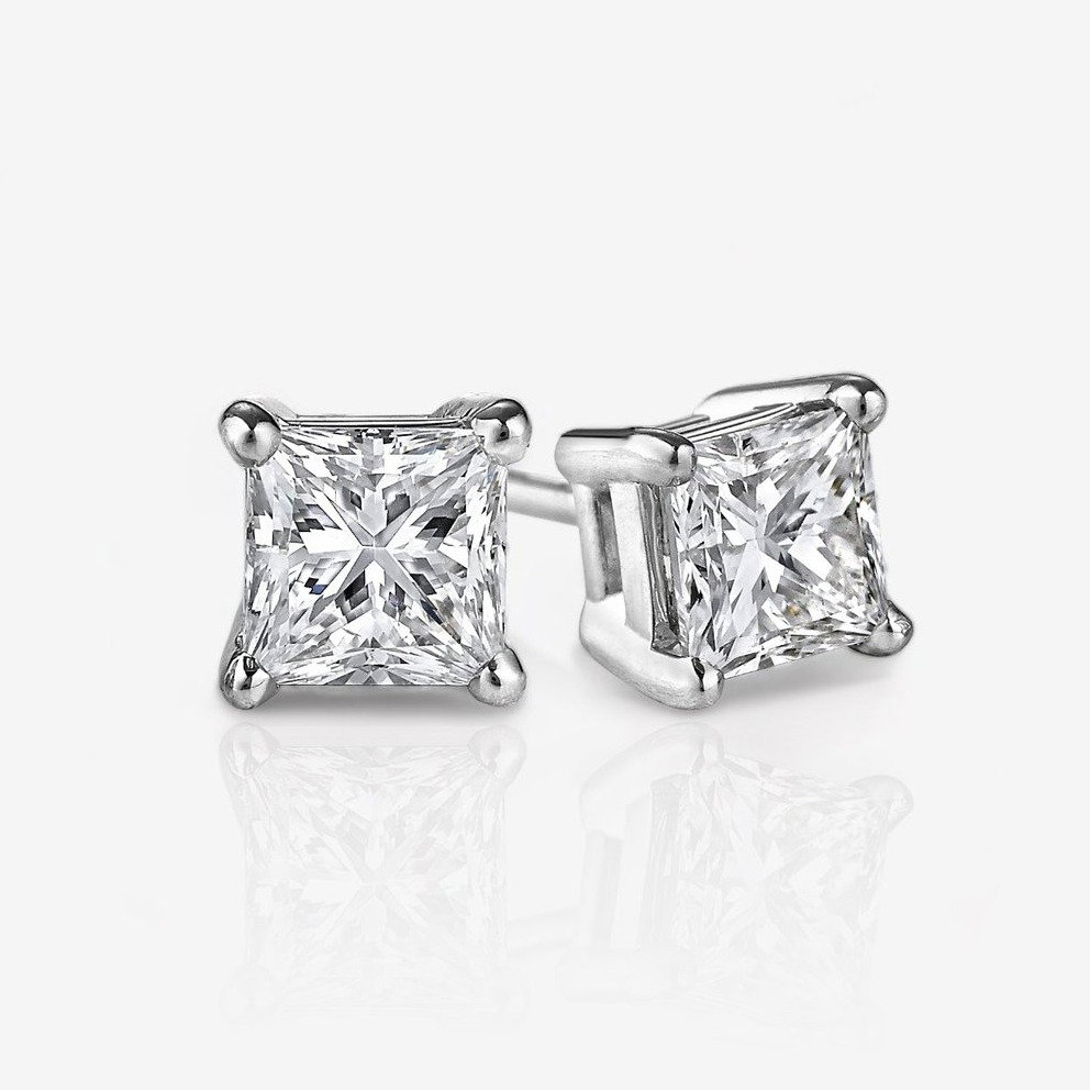 Lab-Grown Princess-Cut Diamond Stud Earrings
