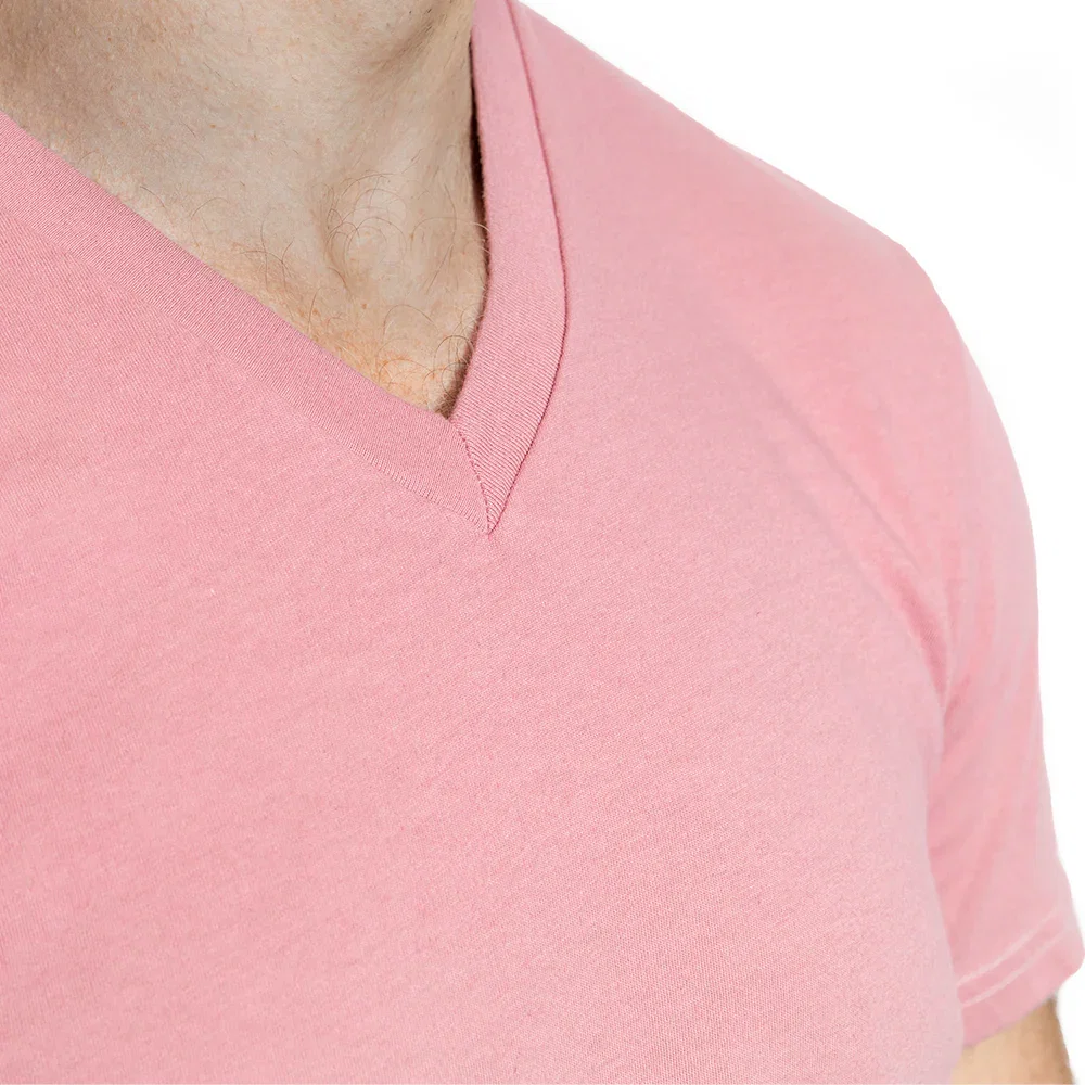 Image of The "VICTOR" Sweet Pink Cotton V-Neck Short Sleeve Tee - Made In USA
