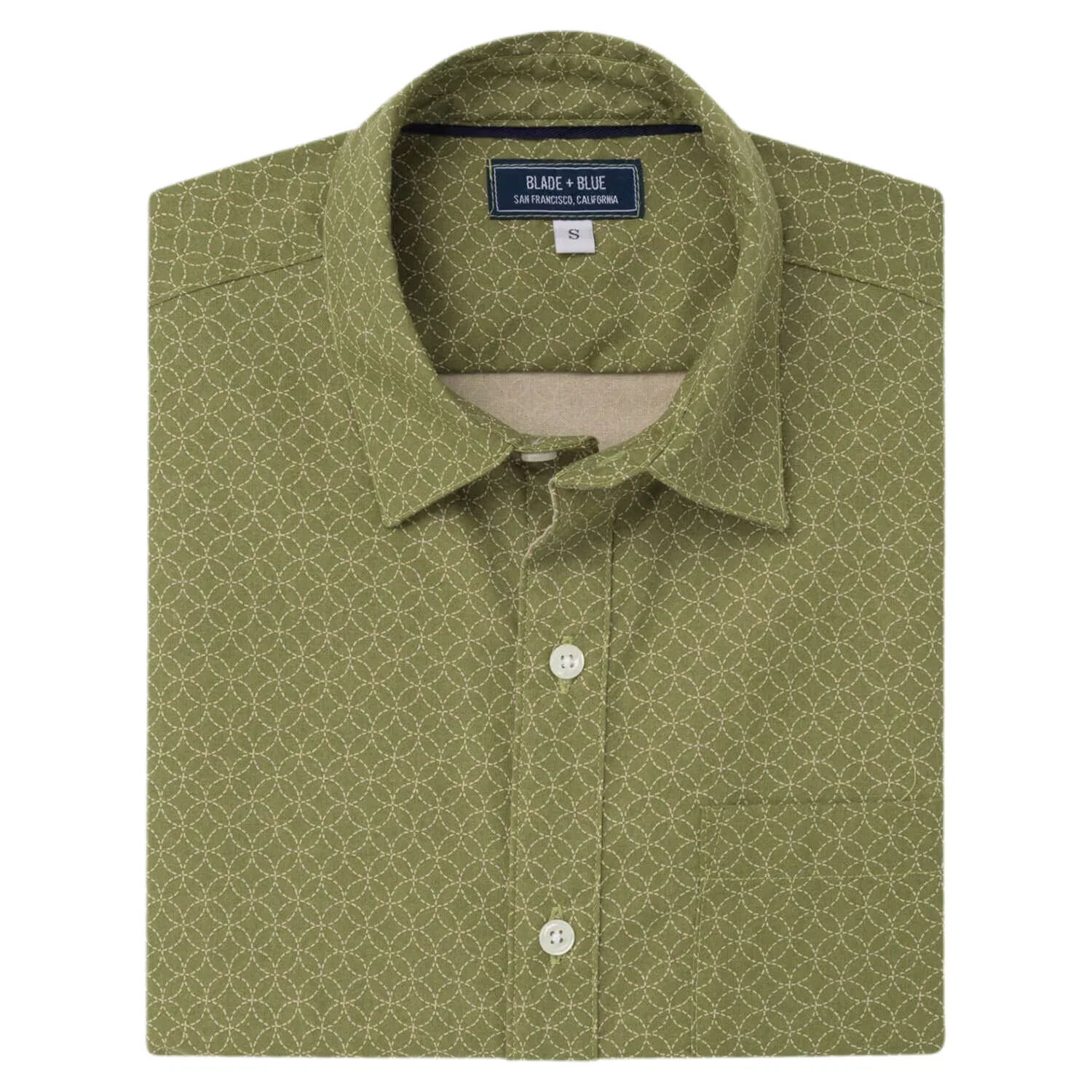 Image of GARRISON Short Sleeve Shirt in Light Olive Green Japanese Floral Print