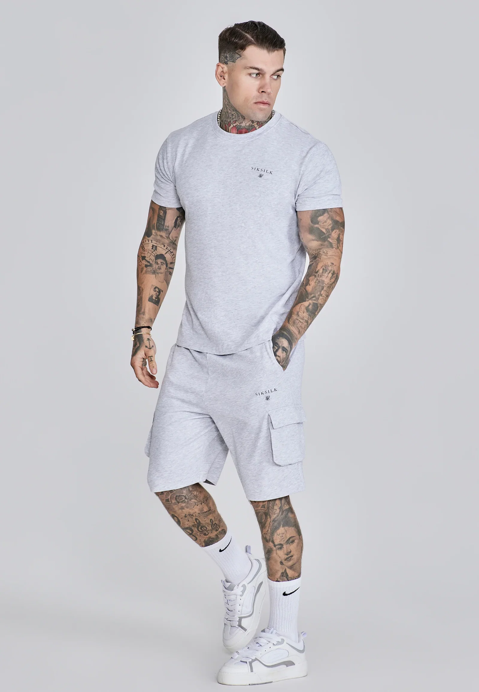 Image of Grey Marl T-Shirt and Shorts Set