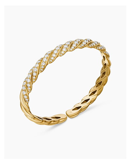 Sculpted Cable Flex Bracelet 18K Yellow Gold with Diamonds, 7.8mm