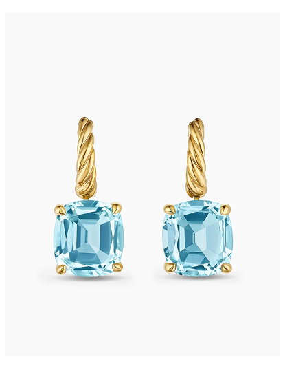 Marbella Drop Earrings 18K Yellow Gold with Sky Blue Topaz, 11mm