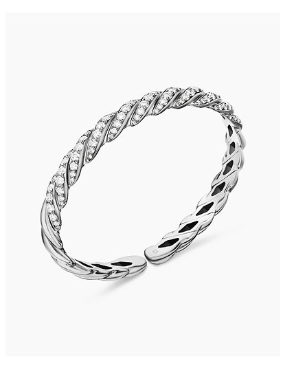 Sculpted Cable Flex Bracelet 18K White Gold with Diamonds, 7.8mm