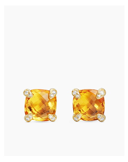 Chatelaine® Stud Earrings 18K Yellow Gold with Citrine and Diamonds, 8mm