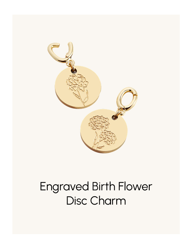 Engraved Birth Flower Disc Charm