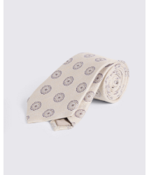 Cream Brown Medallion Silk Linen Tie