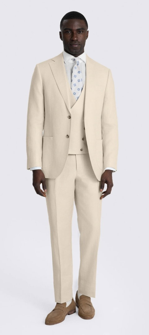 Tailored Fit Neutral Twill Linen Suit