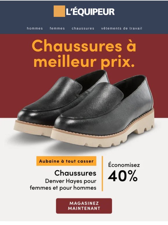 Économisez 40 % sur les chaussures Denver Hayes pour femmes et pour hommes 👟