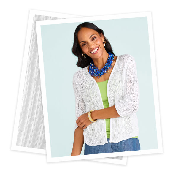 Textured Cotton Elbow Slv Cardigan