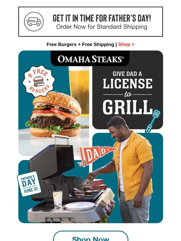 8 FREE burgers + FREE shipping on $129+.
