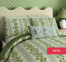 Sanderson x National Trust Cobnut Stripe Bedding in Leaf Green