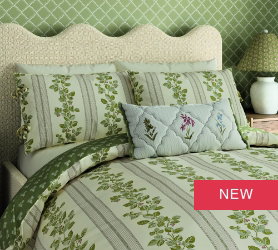 Sanderson x National Trust Cobnut Stripe Bedding in Leaf Green