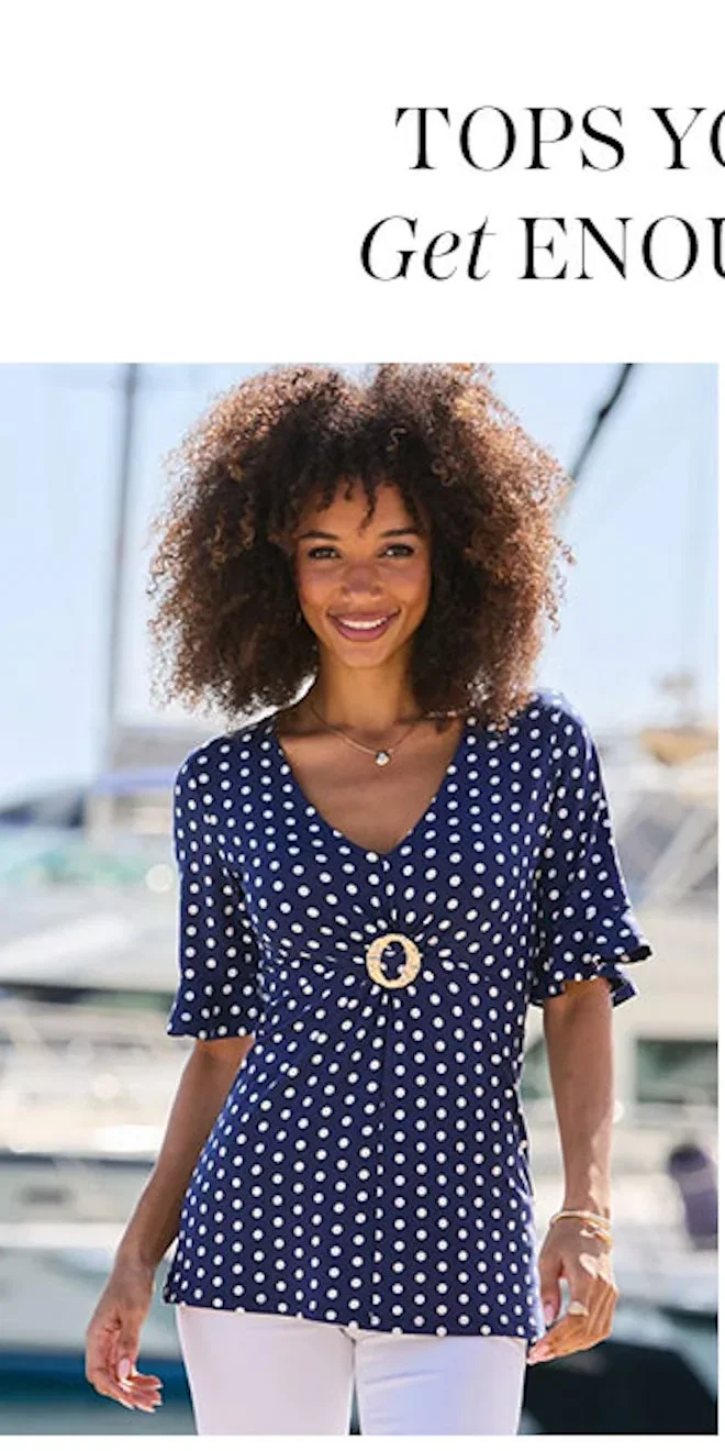 Navy Blue & White Polka Dot Print Ring Detail Top
