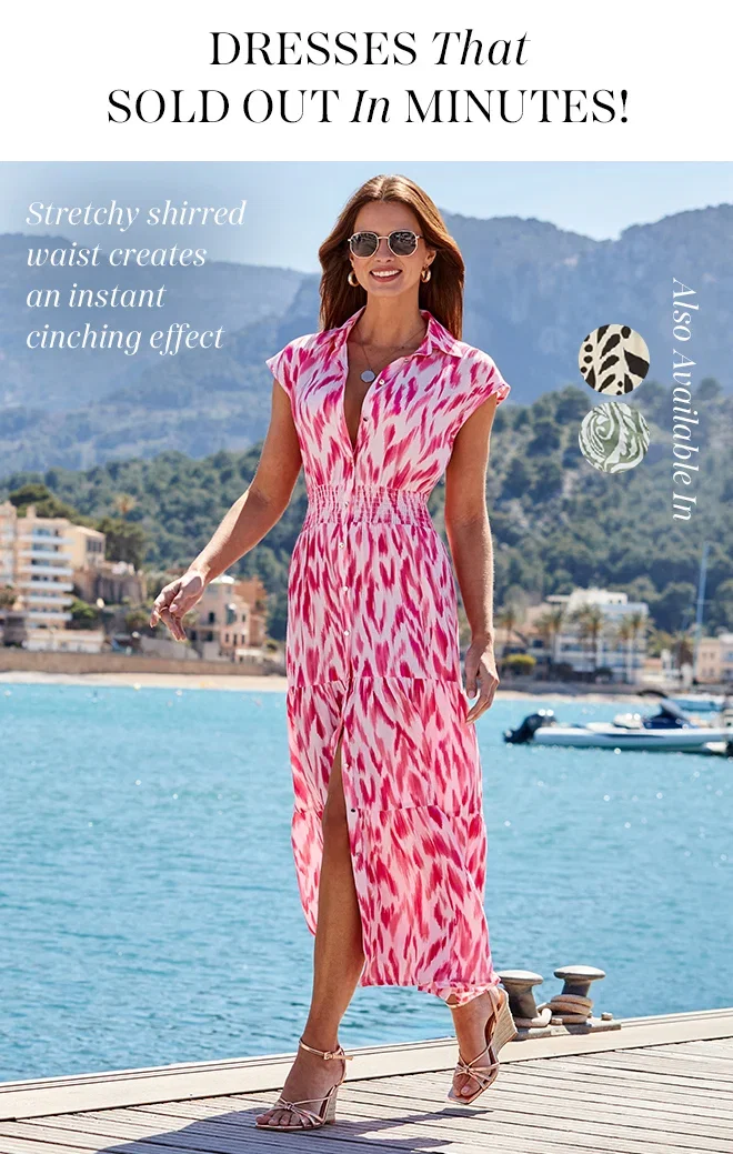 Pink Paradise Print Stretch Waist Shirt Dress