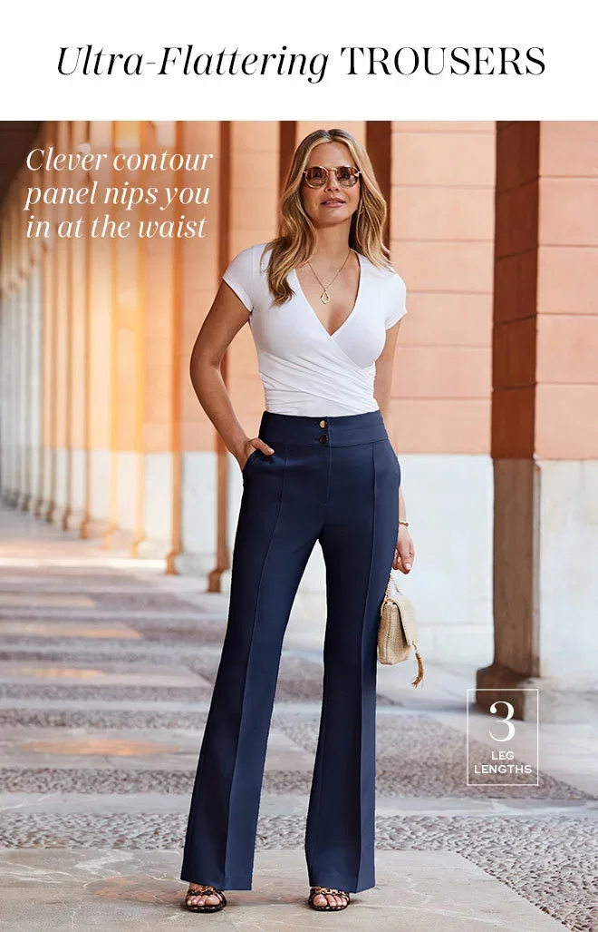 Navy Blue Contour Waist Kick Flare Trousers