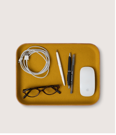 Kawabon Leather/Merino Wool Large Tray in Flax