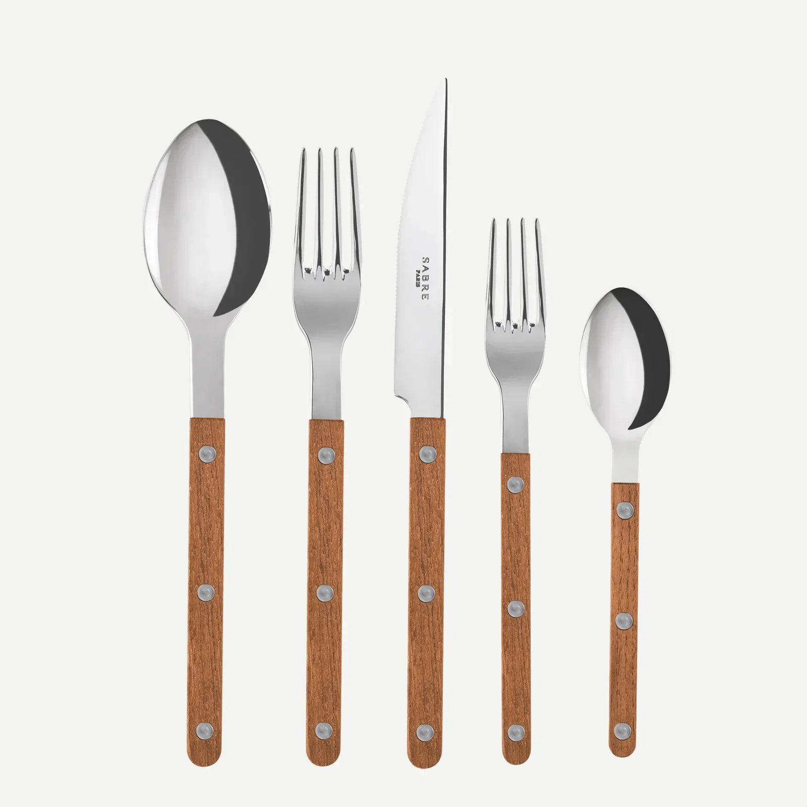 Image of Teak Wood Bistro 5-Piece Flatware Set