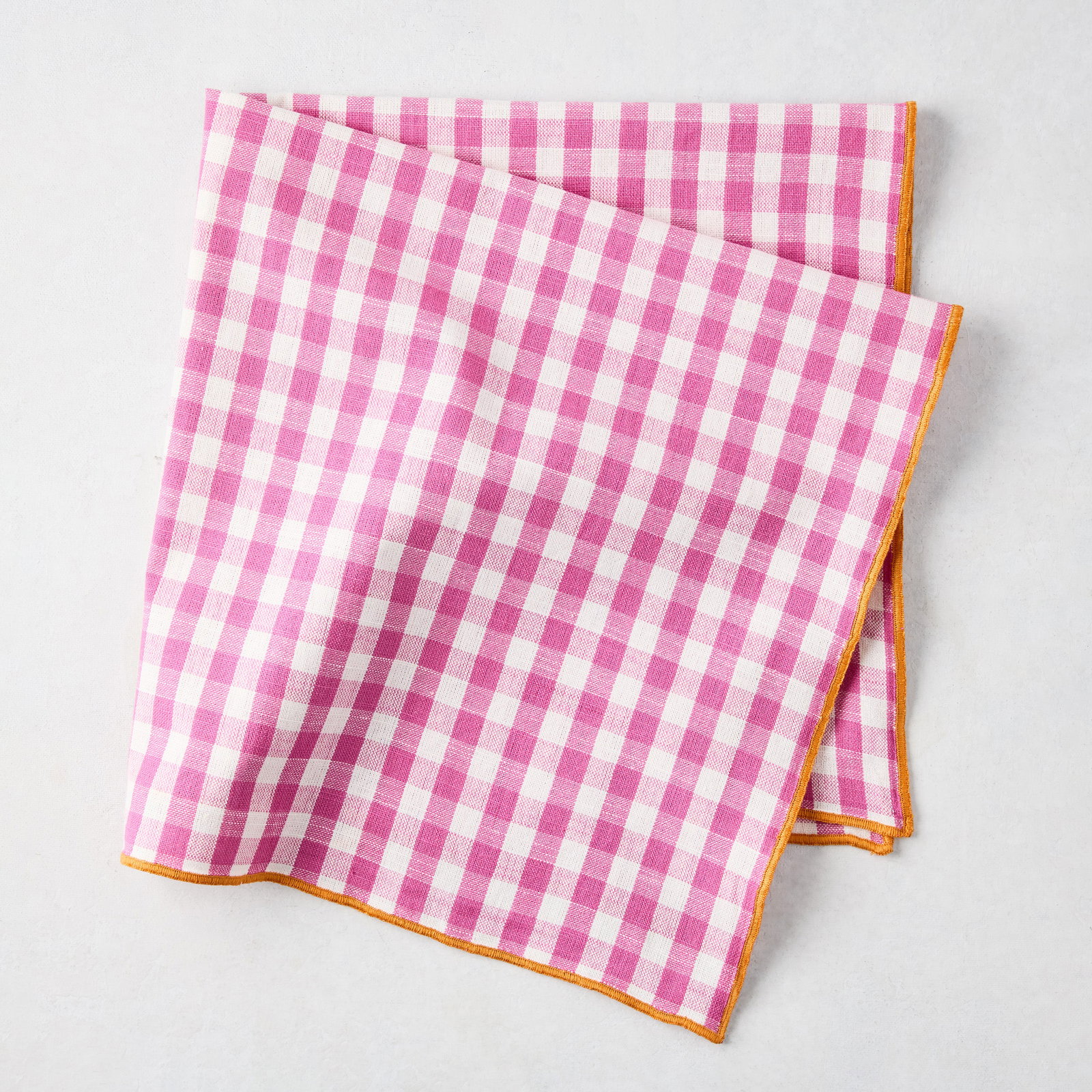 Image of Chatham Pink Gingham Cotton Napkin with Orange Trim