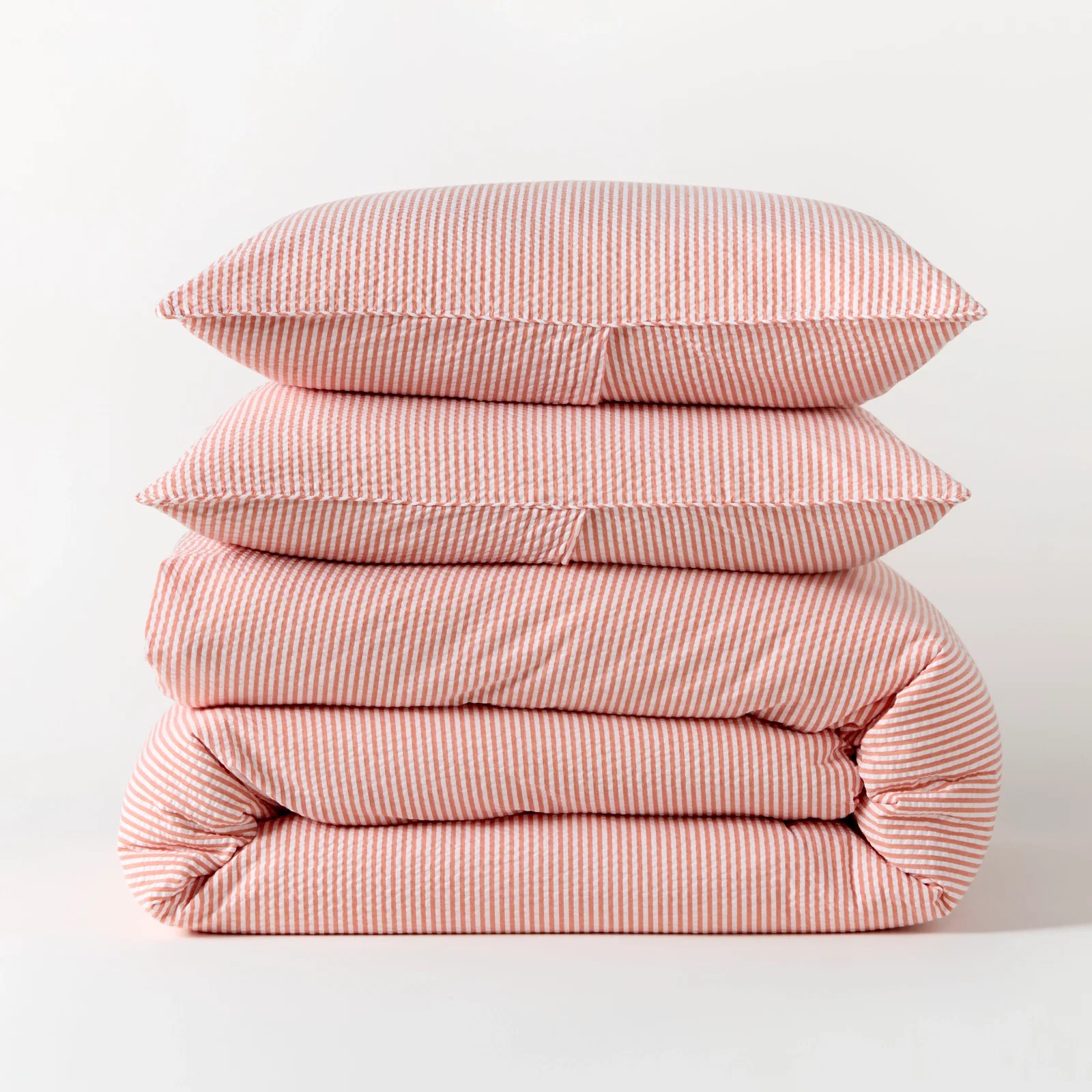 Image of Orange Seersucker Stripe Cotton Duvet Set