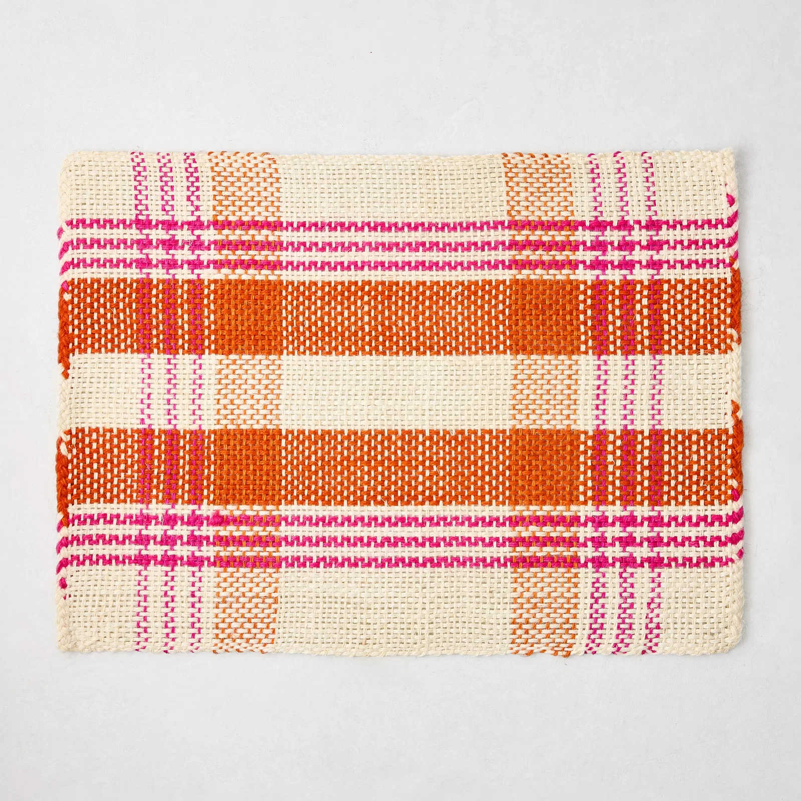 Image of Pink and Orange Woven Plaid Rectangular Placemat