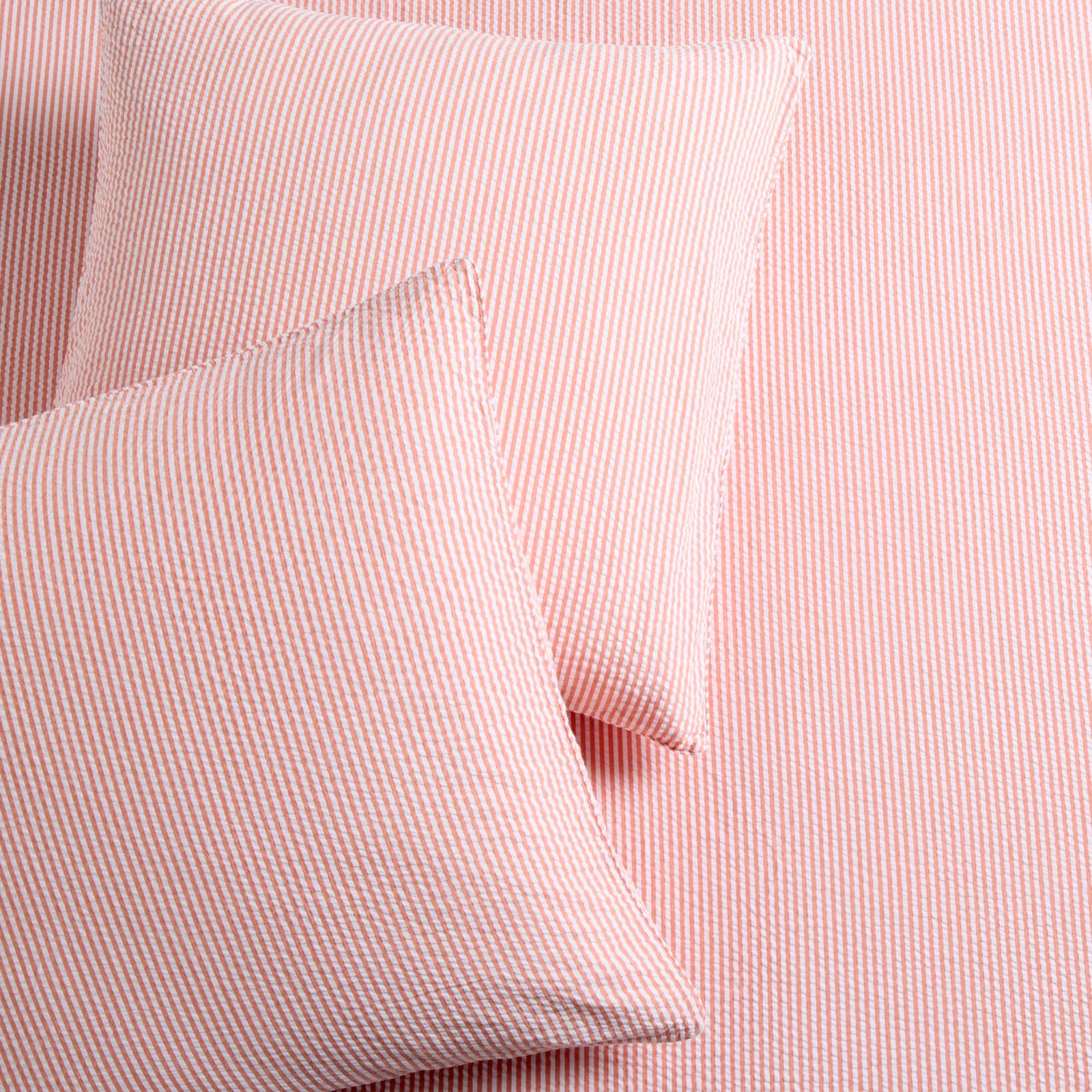 Image of Orange Seersucker Stripe Cotton Euro Shams, Set of 2