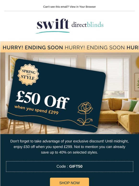 Your £50 discount ends midnight ⌛