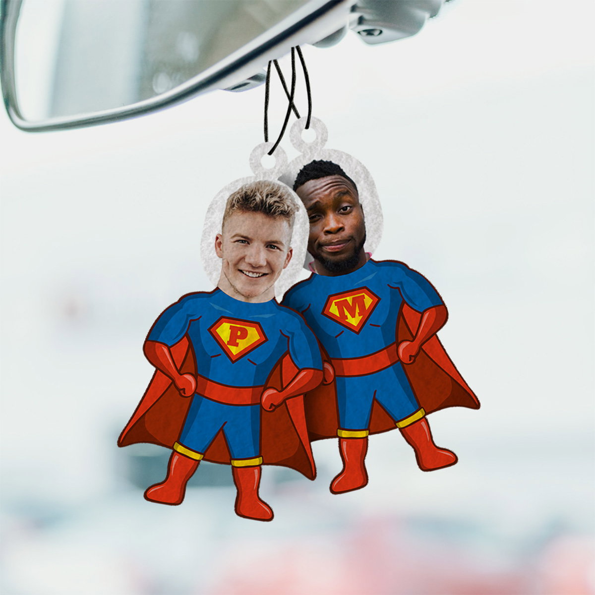 Image of Désodorisant voiture personnalisé Superhéros avec visage - Lot de 2