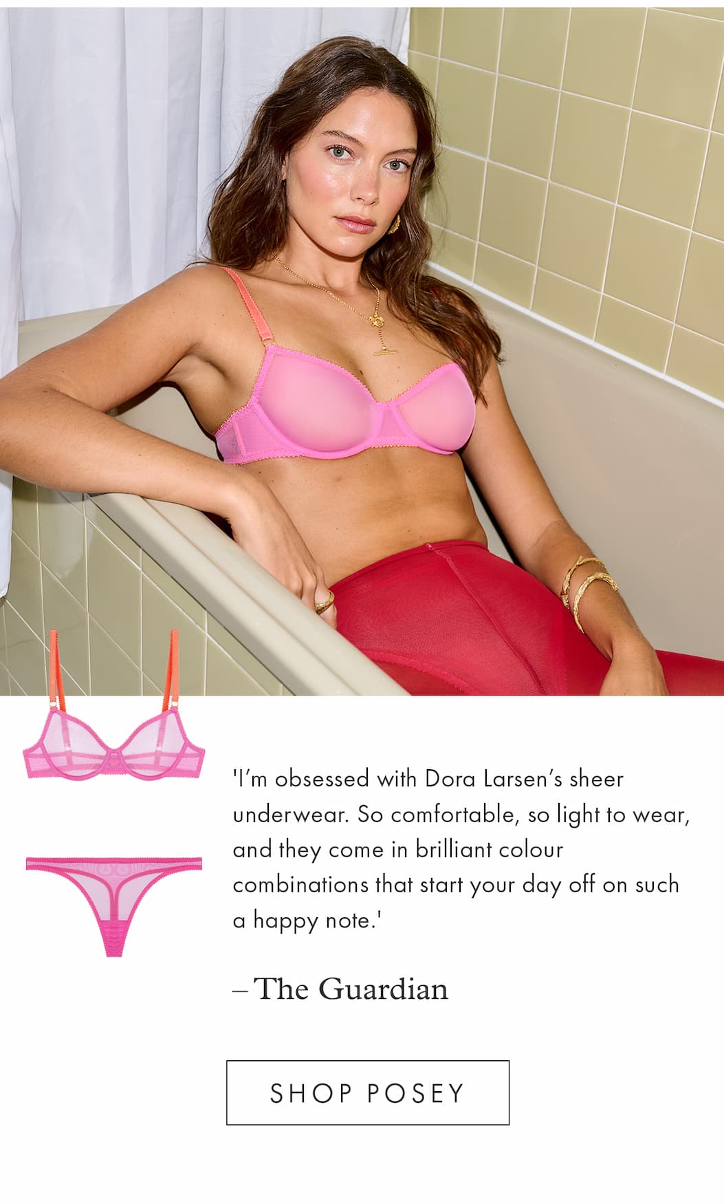 an image of a woman in a pink bra top with a message