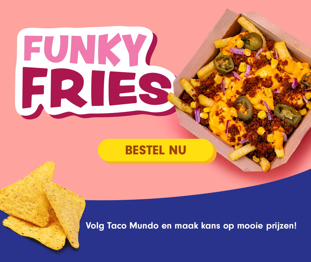 Loaded Fries, boordevol smeuïge cheddar, jalapeños, maïs, kip, beef of veggie!