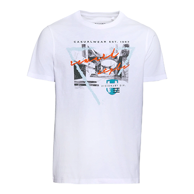 T-Shirt, Weiß, Grafikmuster, Rundhalsausschnitt, Kurzarm, Produktansicht, Vorderansicht