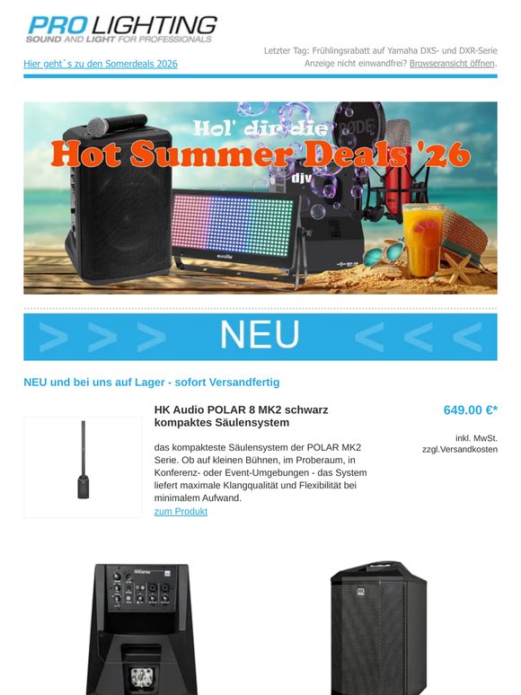 NEU: HK Audio POLAR 8 MK2 | NEU: MPCLIVE3RETRO | DEAL: unsere Sommerdeals 2026 starten jetzt!